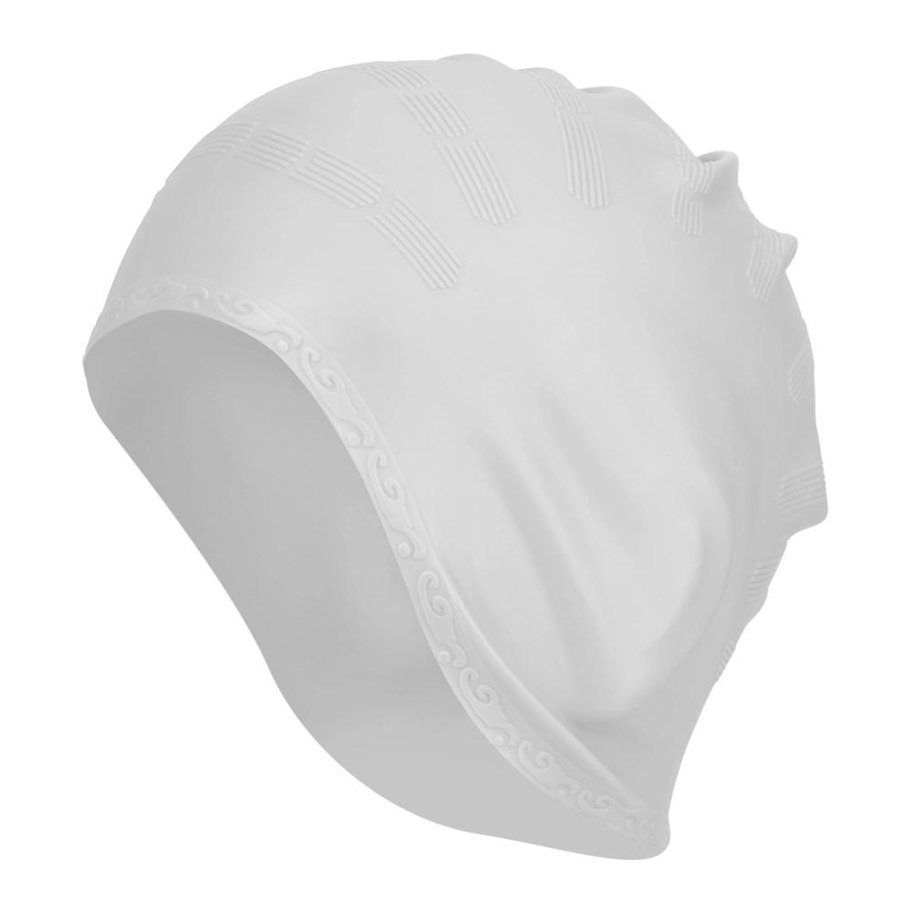 1Pc Sports Swim Silicone Hat Stretchy Comfortable Long Hair Ear Protector Cap for Swimming PoolWhite