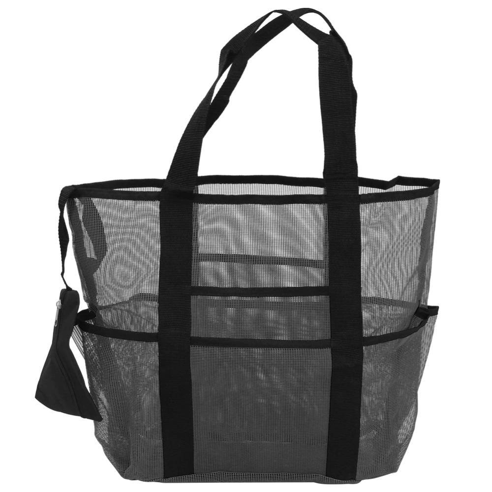 Portable Mesh Beach Bag Outdoor Travel Sport Storage Organizer for Clothes Makeup ToysBlack