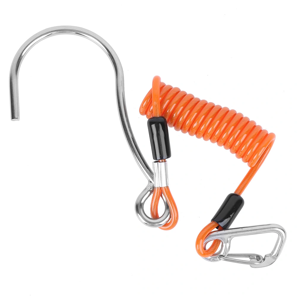 Spring Anti Lost Rope Single End Marine Grade Sports Stainless Steel Coral Rock Drift Diving Hook Accessory(Orange )