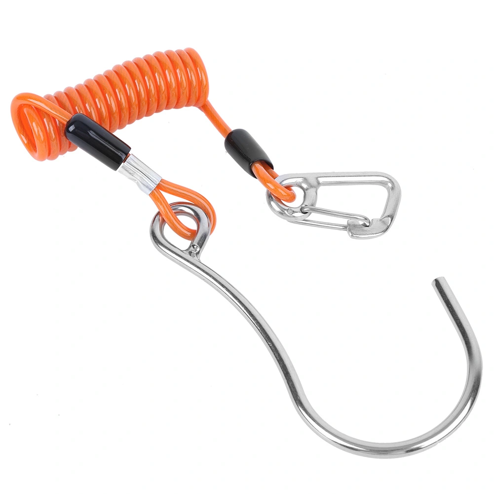 Spring Anti Lost Rope Single End Marine Grade Sports Stainless Steel Coral Rock Drift Diving Hook Accessory(Orange )