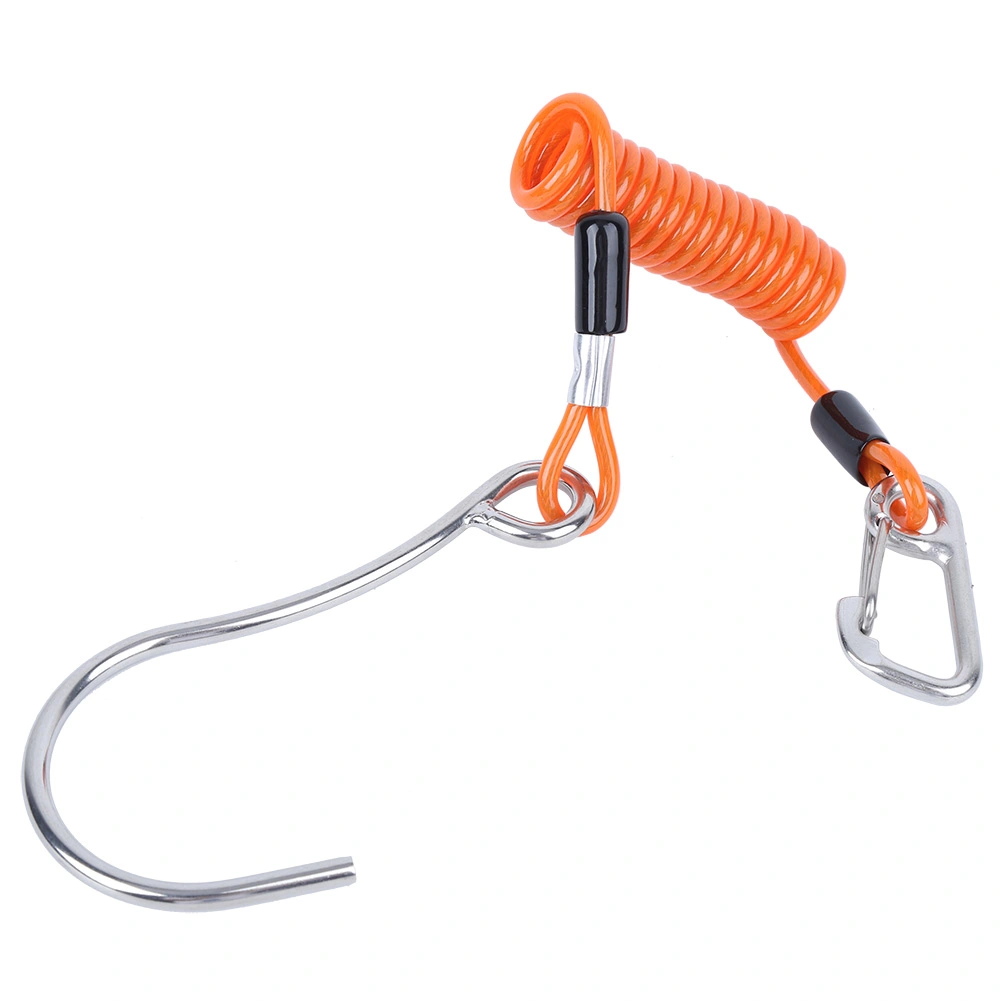 Spring Anti Lost Rope Single End Marine Grade Sports Stainless Steel Coral Rock Drift Diving Hook Accessory(Orange )
