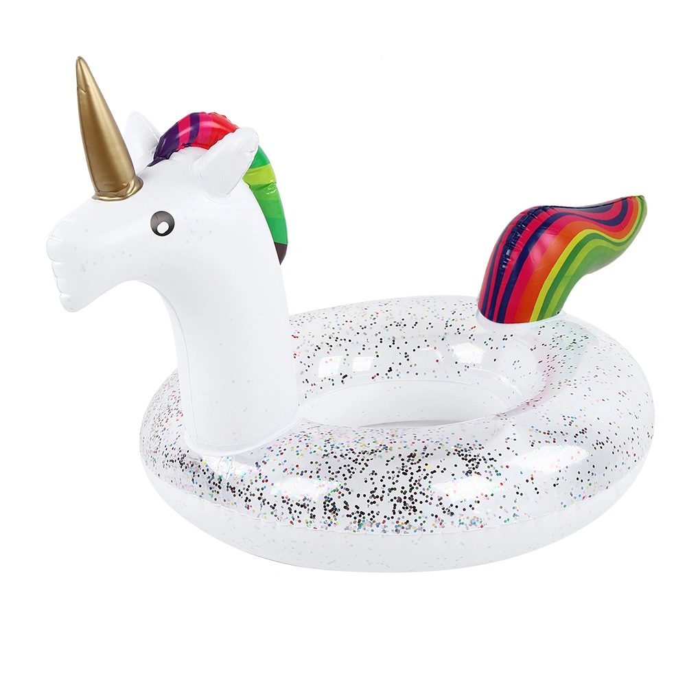 Adult PVC Safety Swim Ring Large Life Rings Swimming Pool Water Toys with Transparent Sequins90CM Licorne