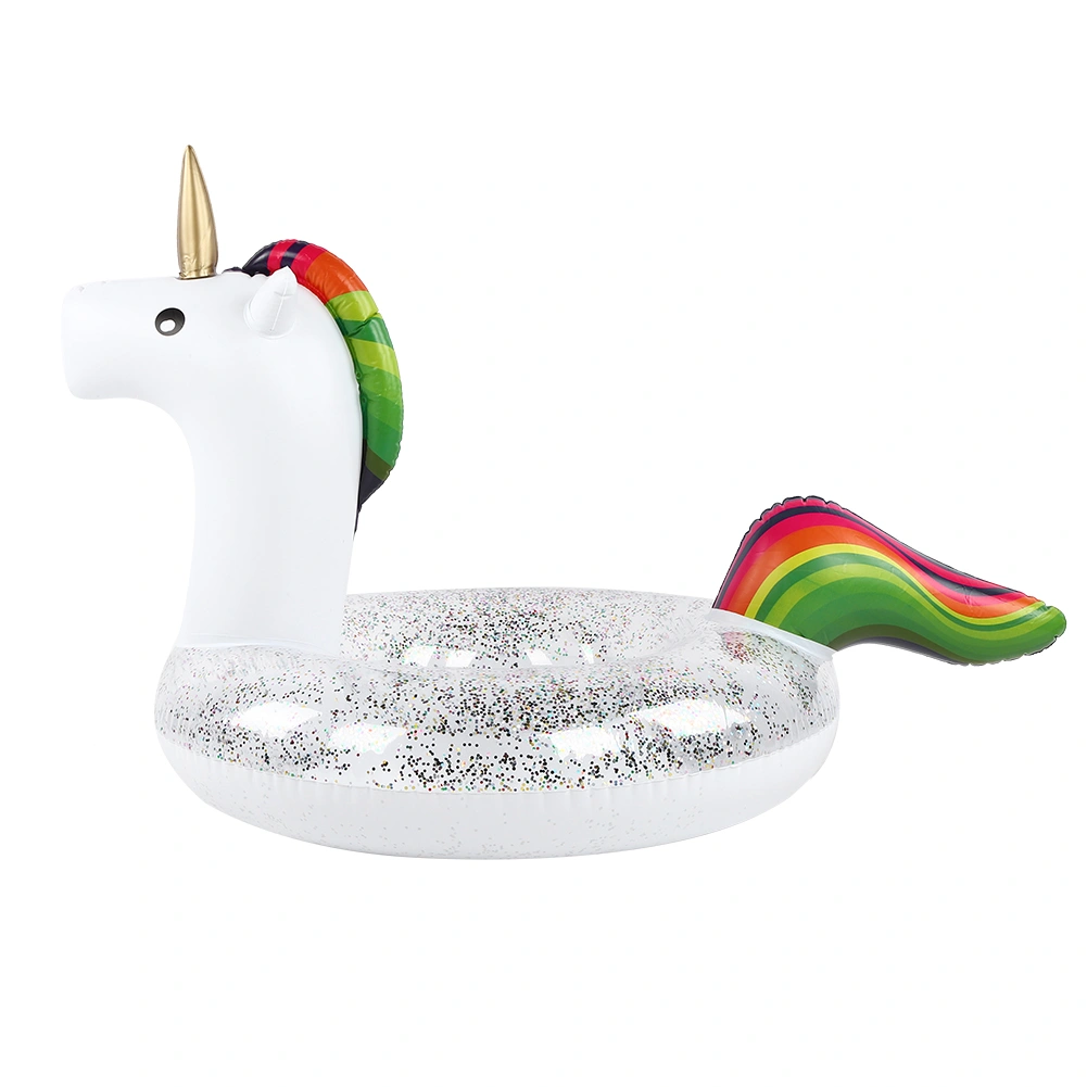 Adult PVC Safety Swim Ring Large Life Rings Swimming Pool Water Toys with Transparent Sequins90CM Licorne