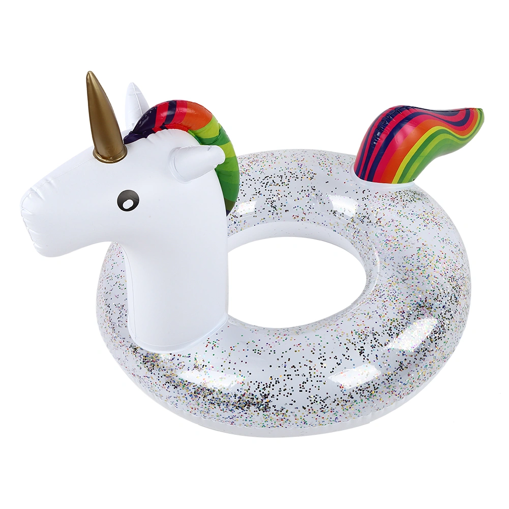 Adult PVC Safety Swim Ring Large Life Rings Swimming Pool Water Toys with Transparent Sequins90CM Licorne