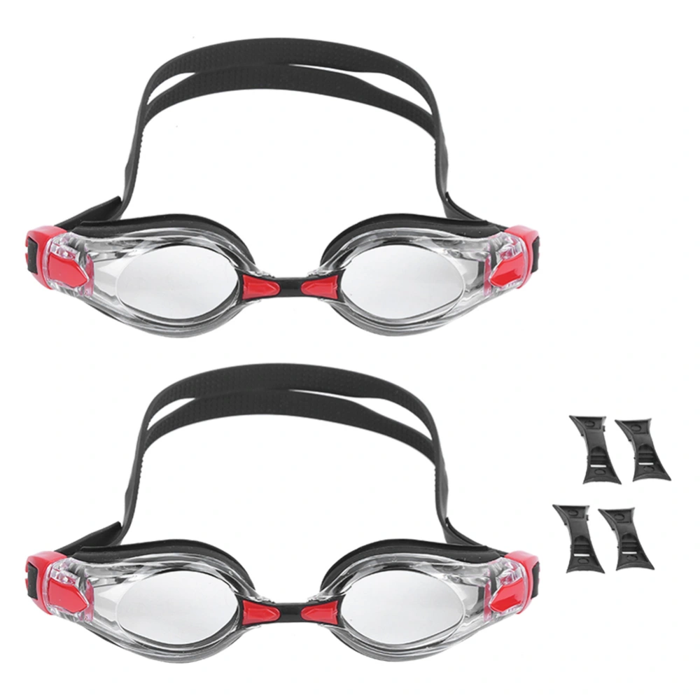 2Pcs Large Frame Swimming Glasses Electroplated Adults Goggles for Training Competition(RedBlack )