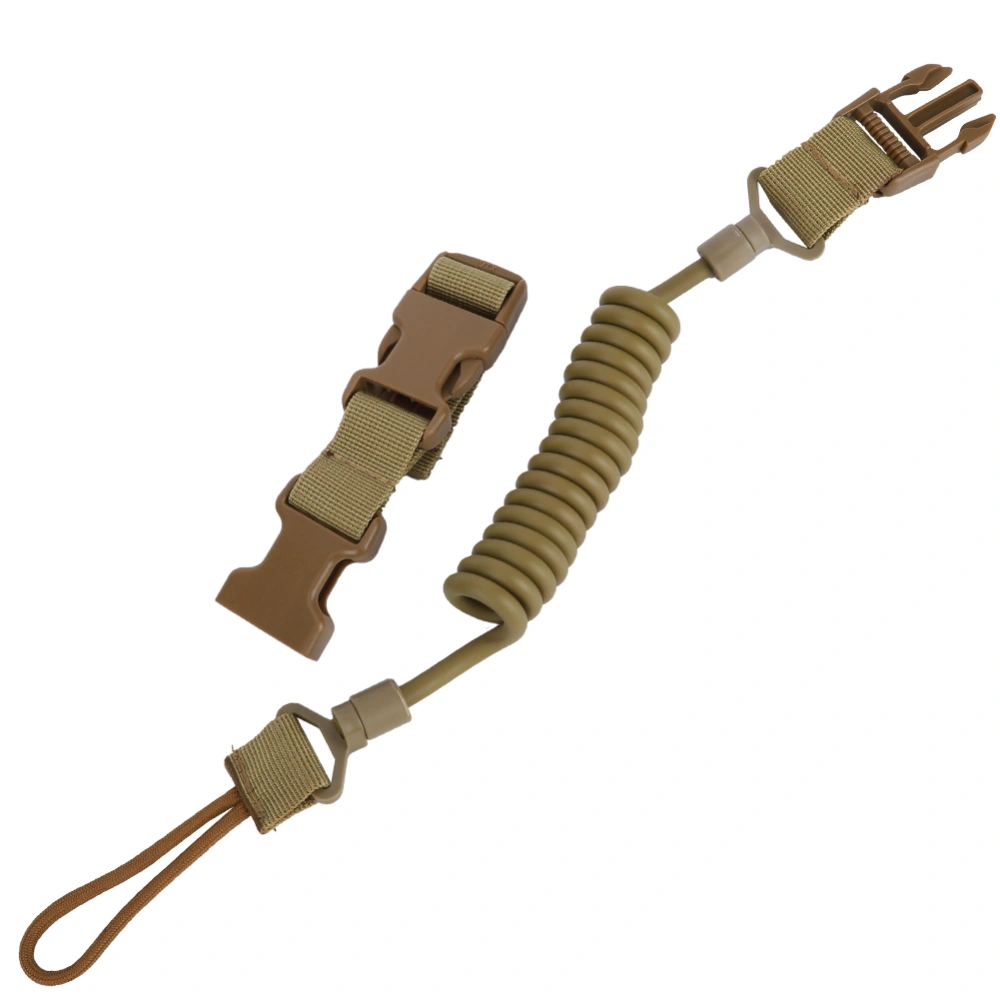 Multifunction Tactics Sling Spear Belt Safety Rope Anti Lost Outdoors Spring Wear Resisting Elasticity Key Chain(Spring Key Chain mud color)