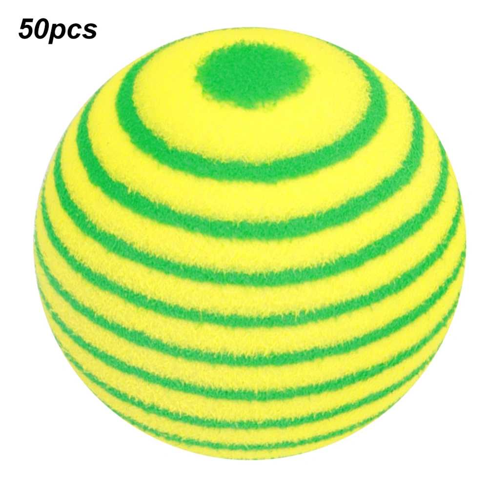 50PCS EVA Lightweight Wear Resistant Indoor Practice Stripe Golf Foam Ball Colorful Pet Cat Entertainment Toy BallsYellow Green/2 Colours Stripe Ball