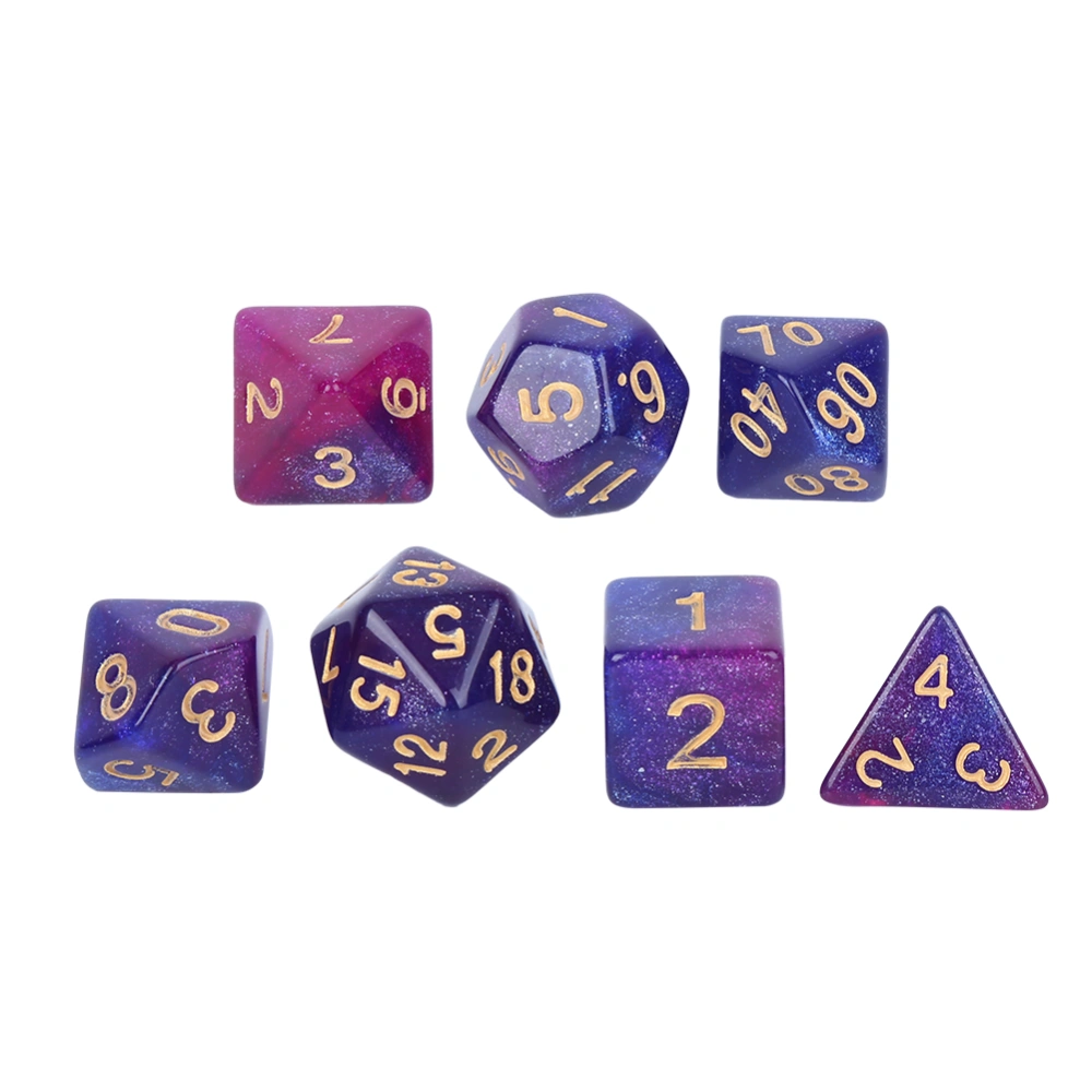 7PCs Set Acrylic Material Eco Friendly Durable Starry Sky Double Color Multi Side Board Game Dice for Family Entertainment Leisure(Starry Sky Purple Blue )