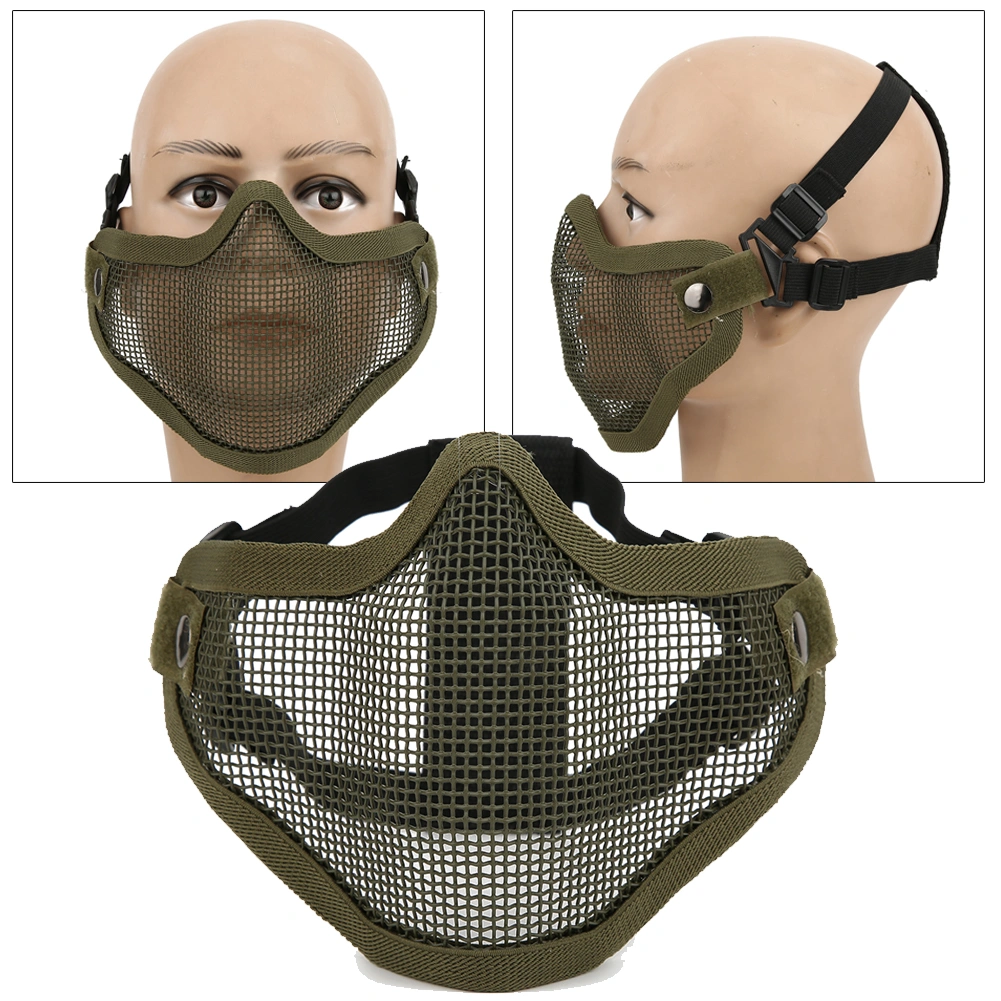 Metal Mesh Face Guard Tactics Half Cover Protective Safety Film Pure Color Anti Riot CS(Green )