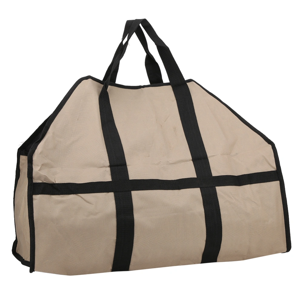 Oxford Fabric Firewood Carrier Bag Large Capacity Wood Charcoal Storage Transport Tote HandbagKhaki