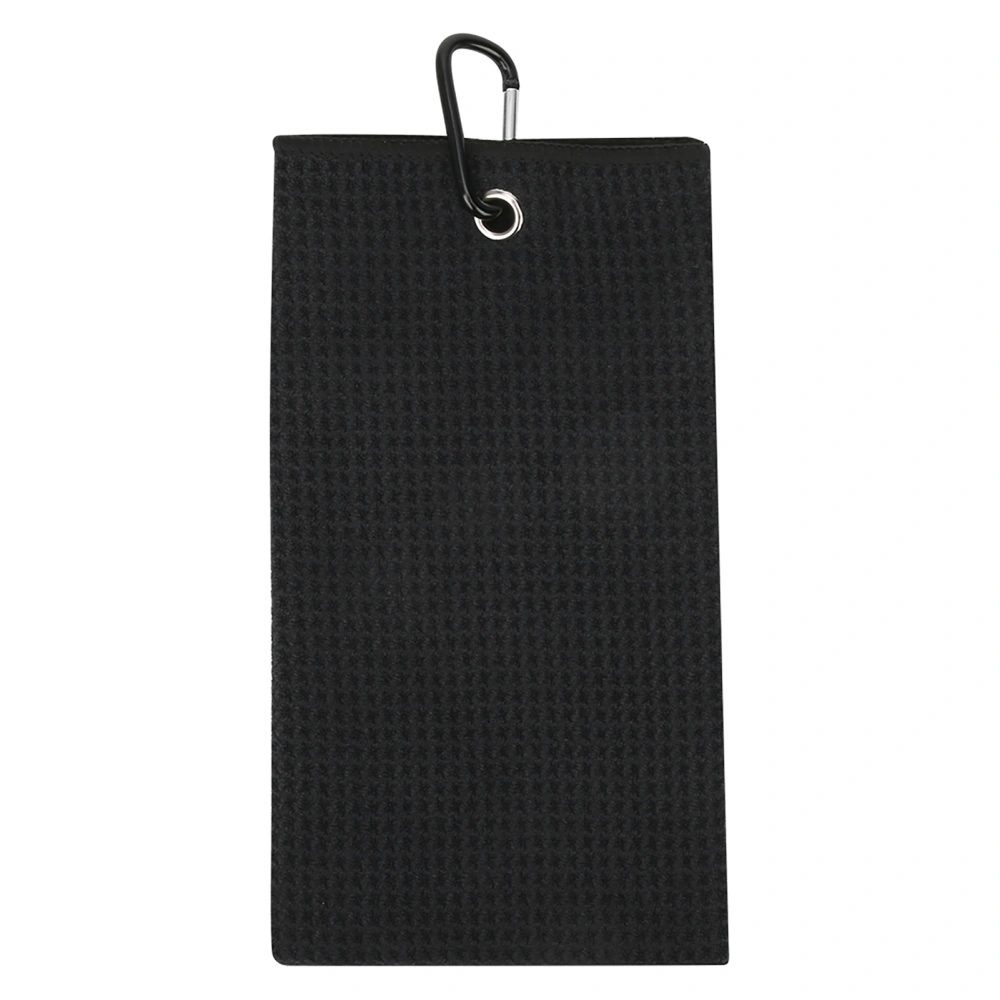 Golfing Towel Waffle Design Sporting Wipe Sweat Absorption Cleaning Pure Cotton Strap HookBlack