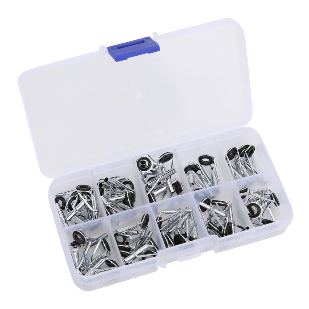 54 pcs Stainless Steel Fishing Rod Guides Tip Rings with Storage Box Fish Tackle Accessories Kit