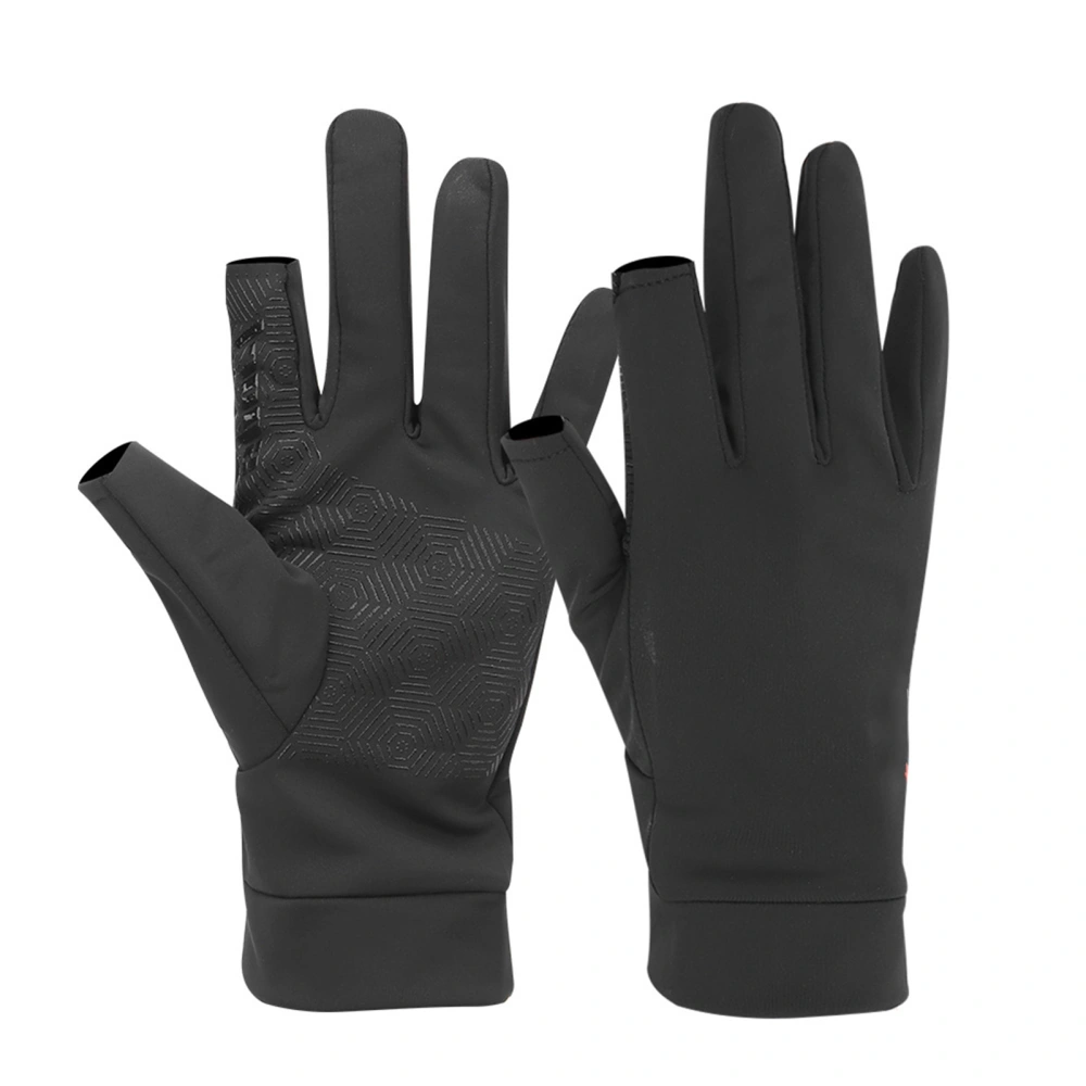 Spring &amp; Summer Sunscreen Antiskid Cycling Fishing Elasticity Open Finger Touching Screen Unisex Sport Gloves L Size Black