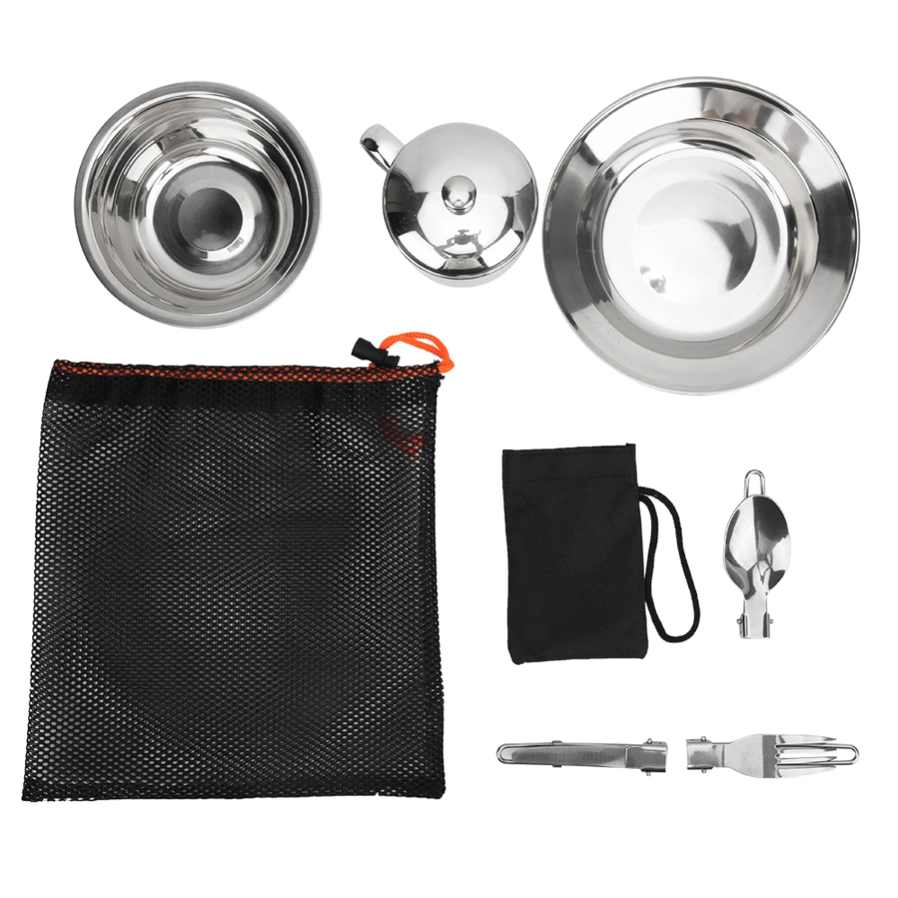 Stainless Steel Outdoor Tableware Set Portable Single Person Cookware for Camping Picnic Hiking