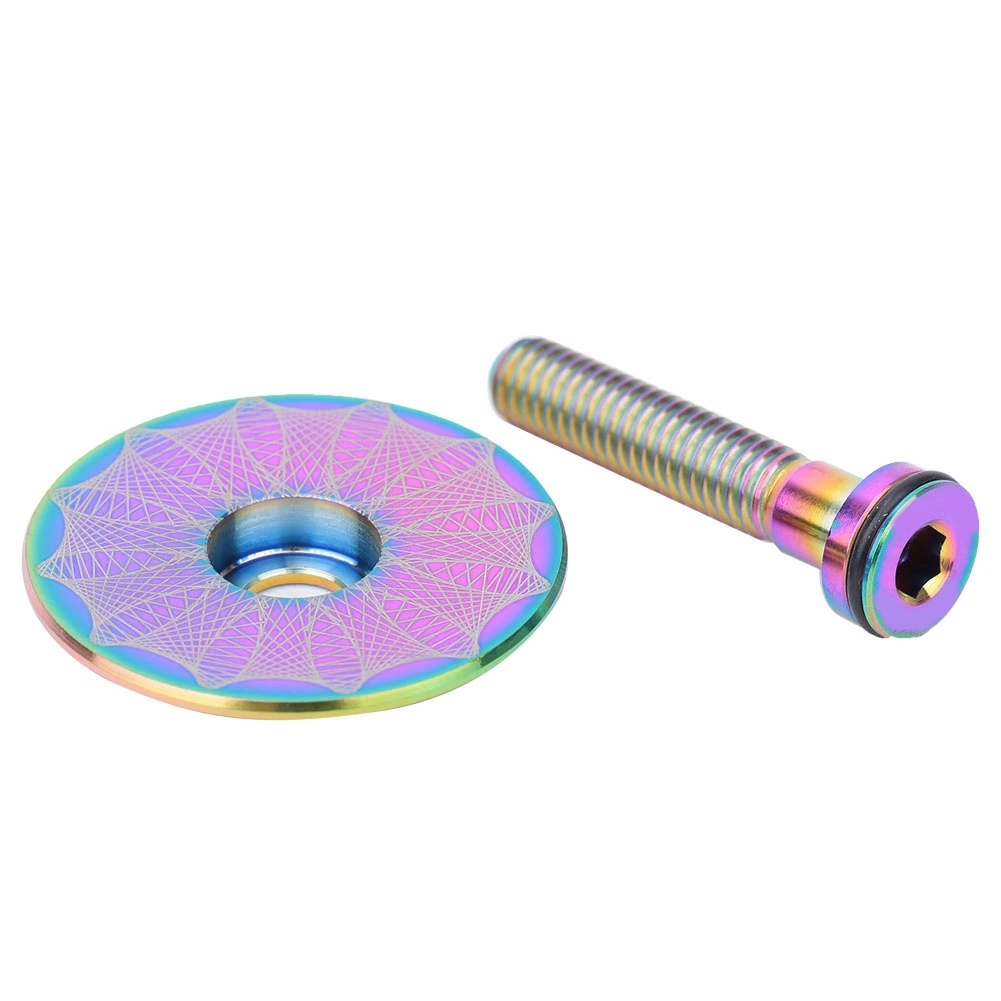 2 pcs Titanium Alloy Bicycle Headset Cap with Bike Fork Expander Bike Stem Top Caps with Screw Setcolorful