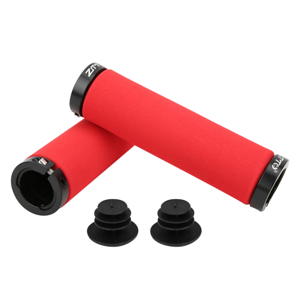 1 Pair Sponge Bicycle Cycling Handle Bar Anti-slip Grips Lock On Mountain Bike Handlebar Grip(red )