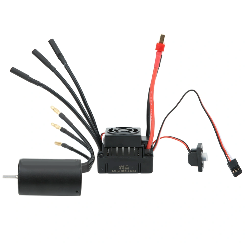 Surpass 3660 Waterproof 4 Pole Brushless Motor + 60A ESC RC Car Accessory (Black)3300KV+60A ESC