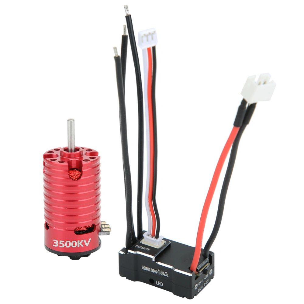 1410 Brushless Motor 18A Black ESC RC Replacement Accessory Spare Part(Red 3500KV )