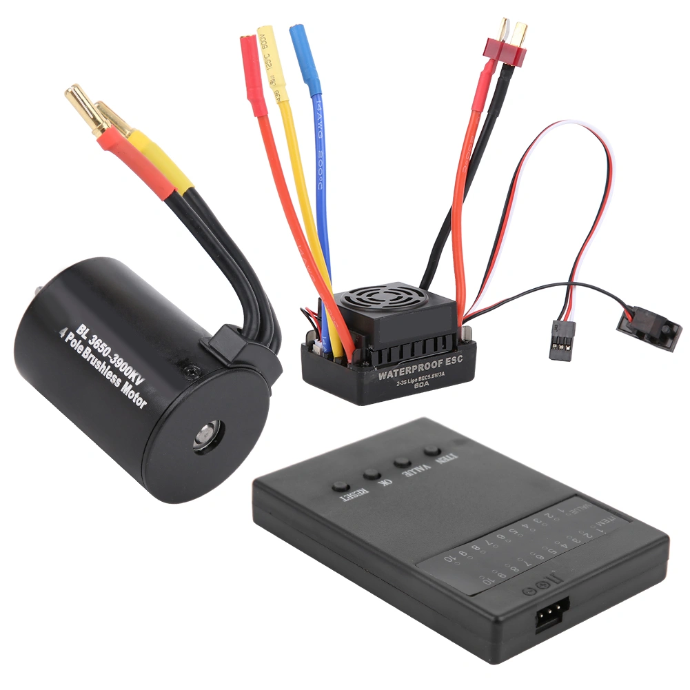 3650 3900KV Brushless Motor Program Card 60A ESC with Waterproof BEC for 1/10 RC Car