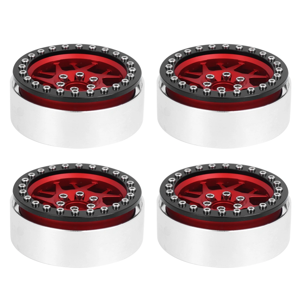 4pcs Metal Wheel Hub RC Car Accessories Fit for SCX10/D90/TRX4 1/10 RC Crawler 2.2 Inch(Bright BlackRed )