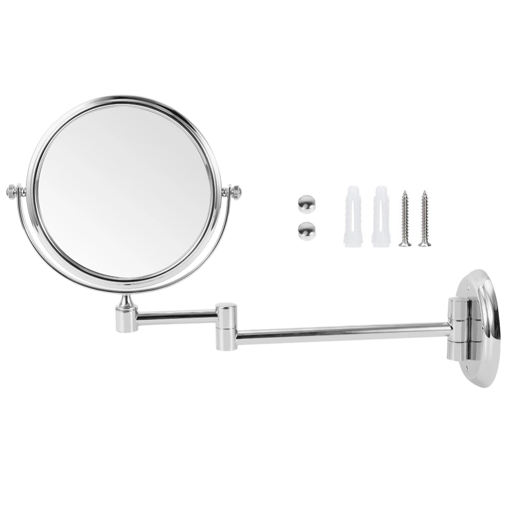 Household Bathroom Copper Makeup Mirror Wall Mounted Double Sided Folding Cosmetic Vanity Mirror(Bright Silver Round Base 6in )