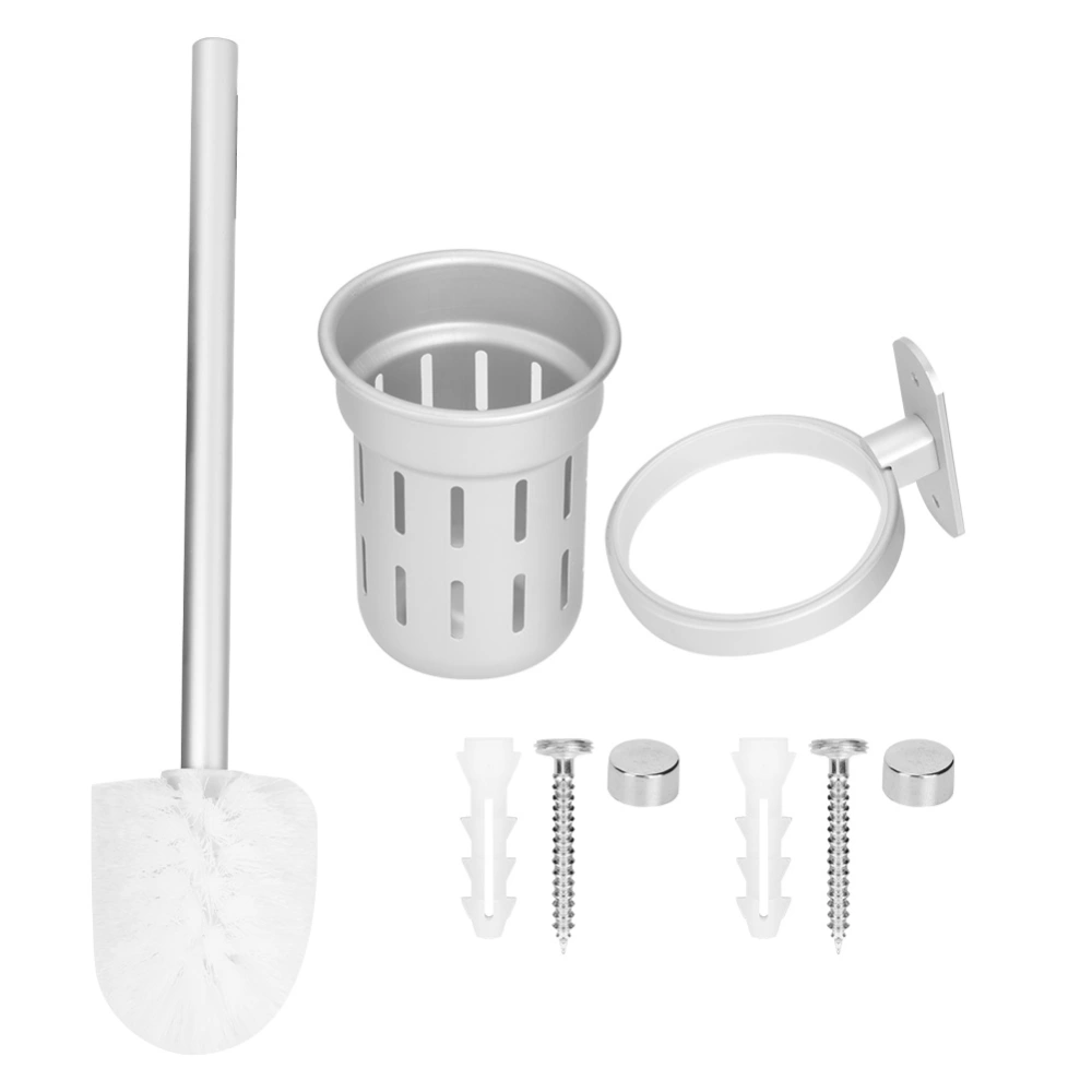 Household Space Aluminum Wall Mounted Toilet Brush Set Bathroom Cleaning Kit Accessory Silver