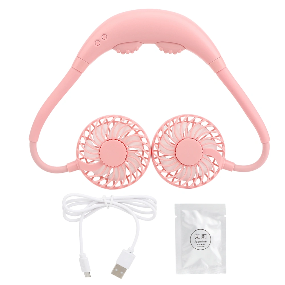 Outdoor Portable Hand-Free Neck Hanging Fan USB Rechargeable Cooling Fan with Massage FunctionPink