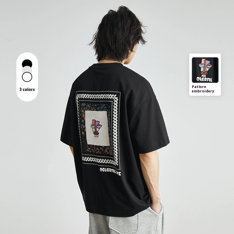 Retro Hong Kong Style Embroidery Pattern Short Sleeve