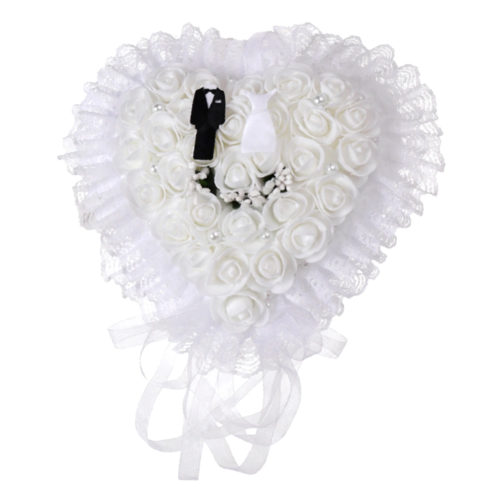 Elegant White Heart Shape Wedding Groom Bride Ring Pillow Cushion Holder BoxWhite