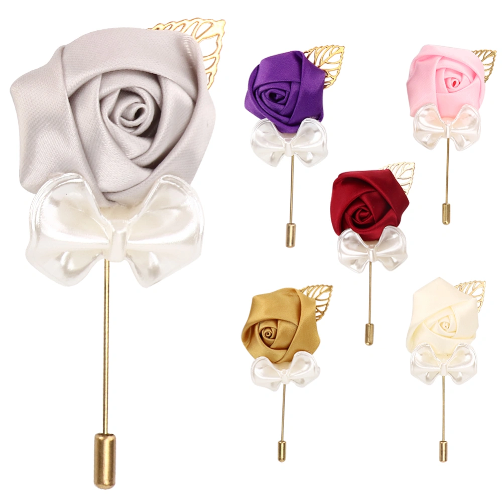 6Pcs Artificial Rose Corsage Brooch Groomsman Bridesmaid Chest Flower Wedding Accessories