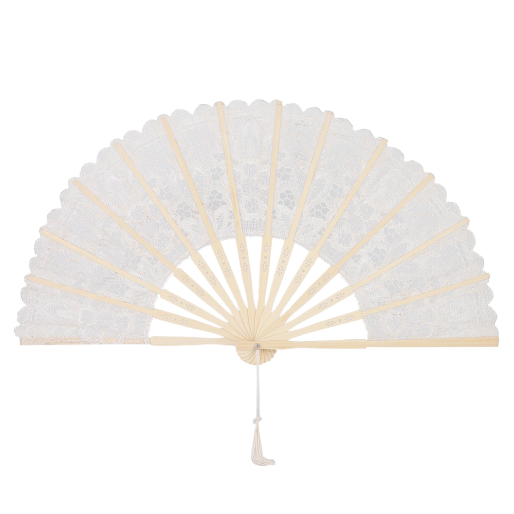 Vintage Chinese Style Hollow Lace Hand Folding Fan for Party Bridal Wedding Decor PropMilk White