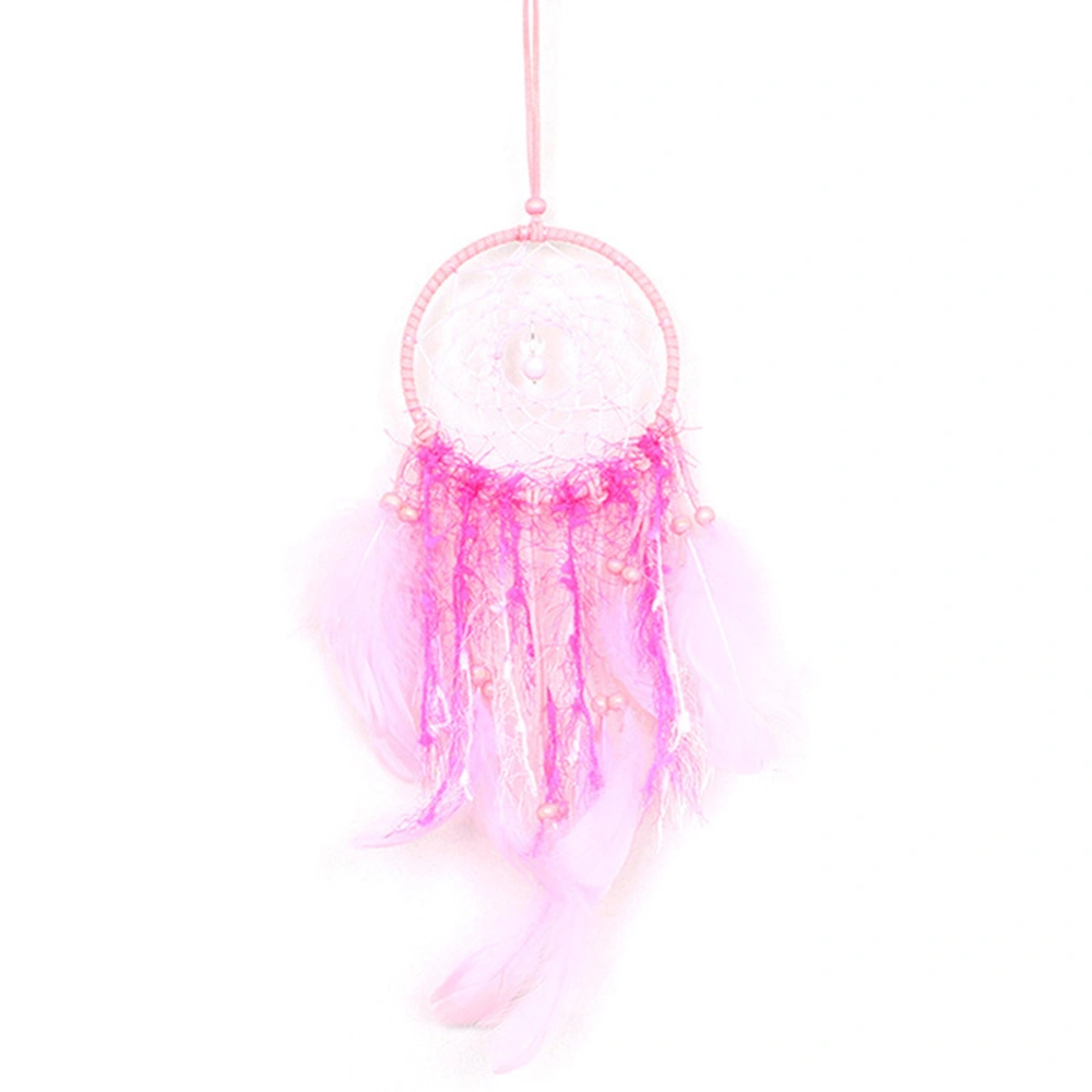 Wall Hanging Pink Feather Dreamcatcher Pendant Gift with Night Light for Home Party Decoration