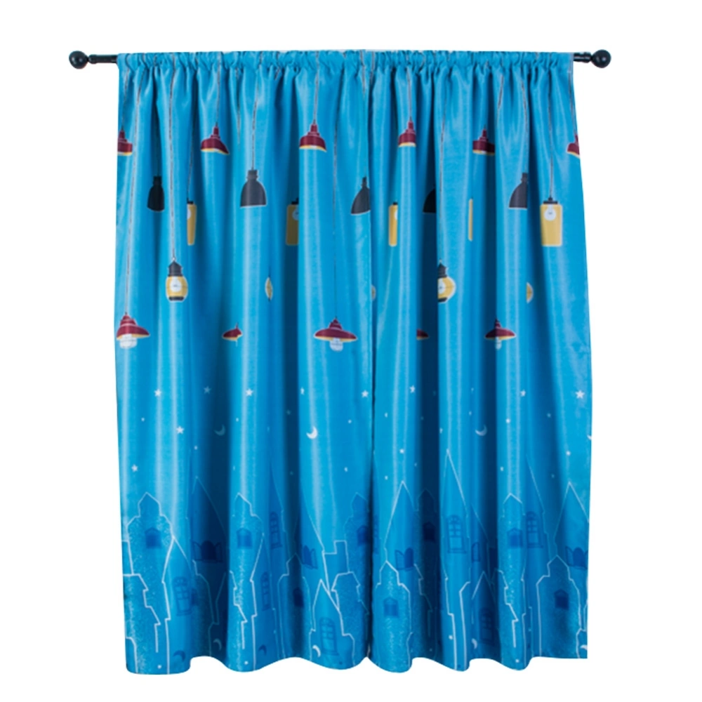 Living Room Bedroom Polyester Printing Pattern Window Shading Drape Curtain DecorationBlue