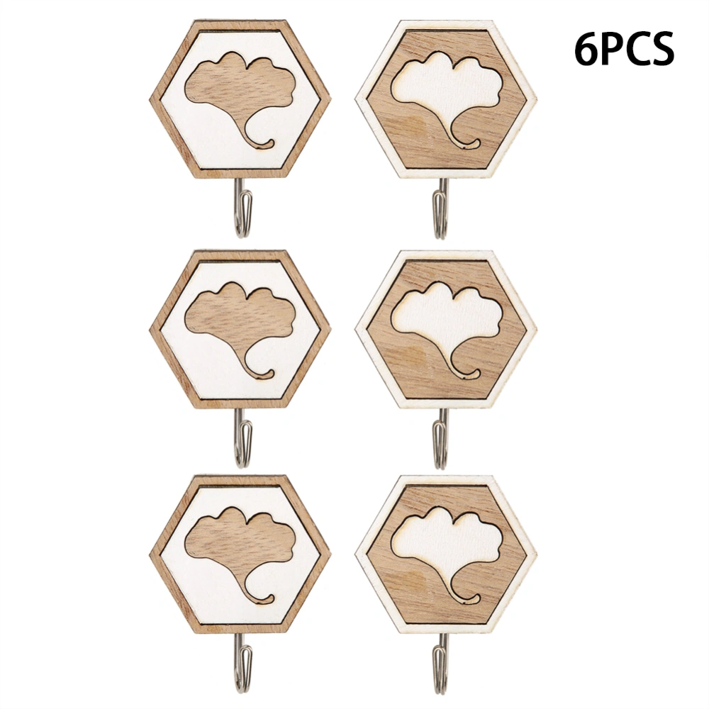 Innovative Tree Leaves Pattern Wood Hanging Hook Wall Hanger Adhesive Hook for Bathroom Kitchen3 Pairs Ginkgo Leaf Type A