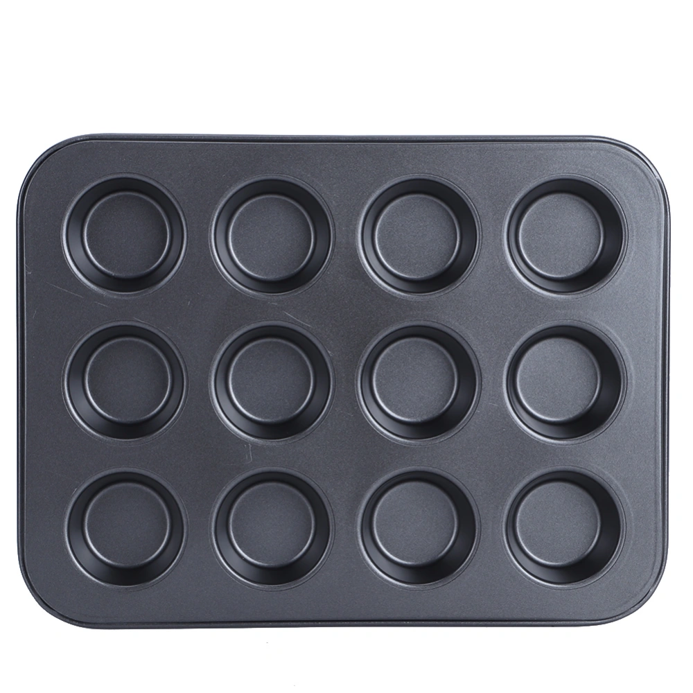 12 Cup Muffin Pan Cake Pans Non-Stick Round Cake Mold Home Kitchen Cook DIY Cooking Tools(Black )