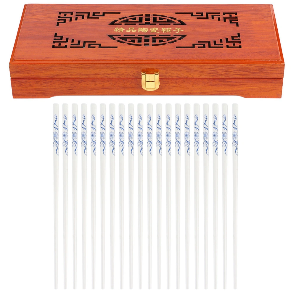 10 Pairs European Style Ceramic Chopsticks Set with Wood Box Tableware Art Craft GiftOrchid Pattern