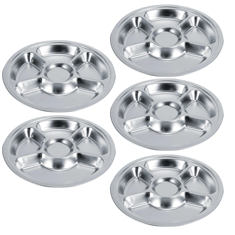 5Pcs Thicken 304 Stainless Steel Round Divided Service Plate Dinner Tray Tableware for Kid5‑Section