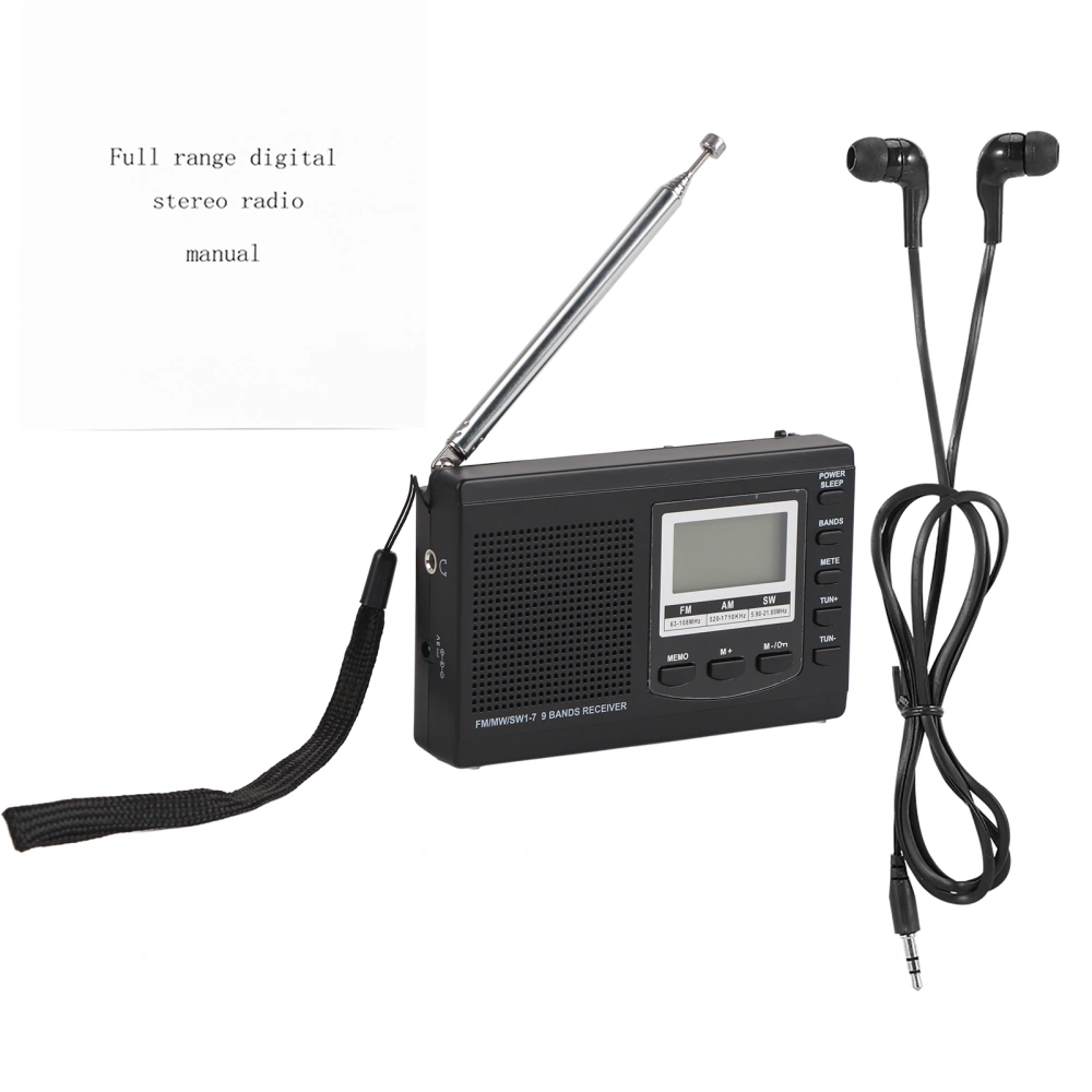 VBESTLIFE Portable Mini Radios FM/MW/SW Receiver w/ Digital Alarm Clock FM Radio Receiver Black