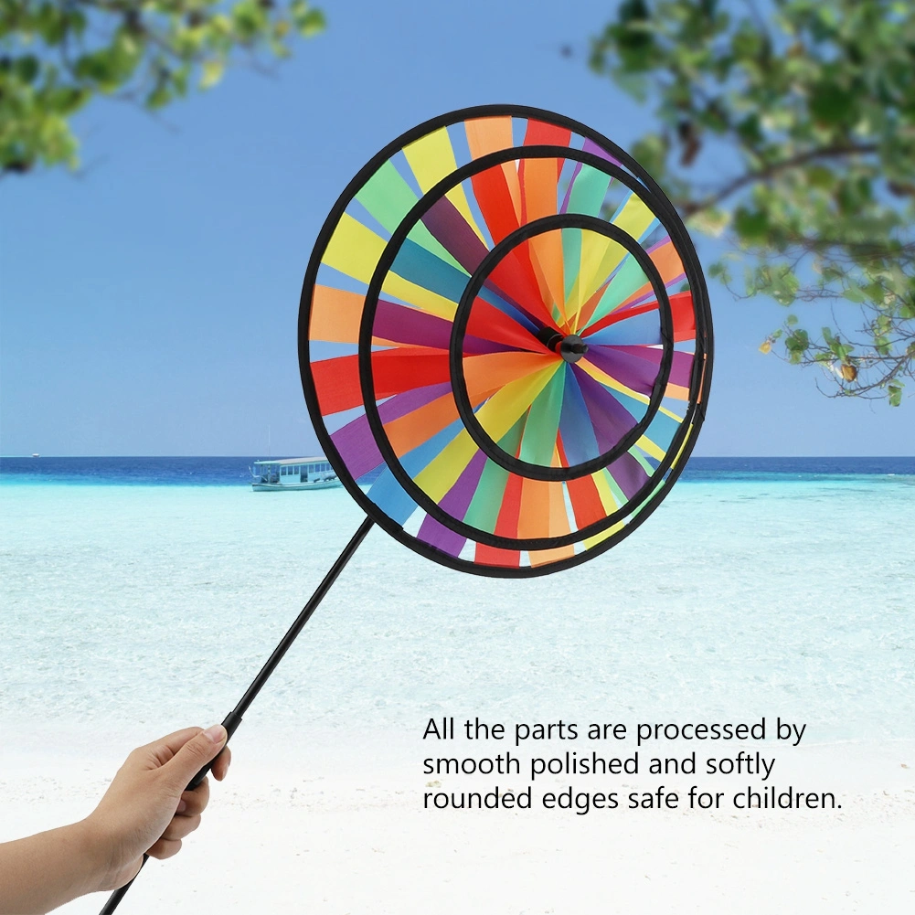 Multicolor Rainbow Triple Wheel Windmill Pinwheel Whirligig Kids Toy Garden Party Outdoor Decor