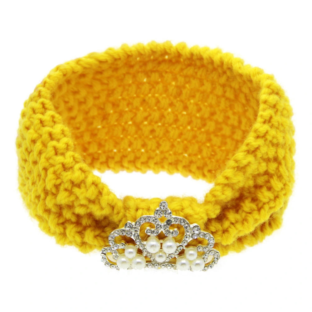 Baby Kids Crown Pattern Yarn Headband Hair Band Wrap Accessory Photography Prop (Yellow)