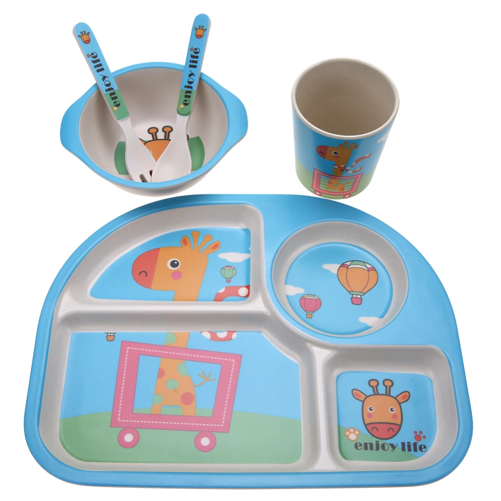 5 Pcs / set Bamboo Fiber 4 Slots Children Tableware Dishes Dinnerware (Giraffe)