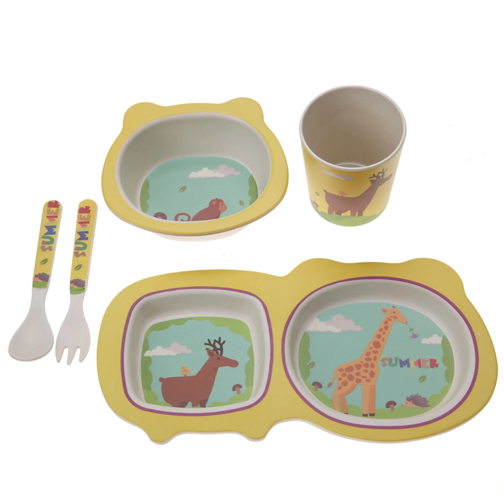 5 pcs set Eco friendly Bamboo Fiber Cartoon Children Tableware Dishes Dinnerware(Giraffe)