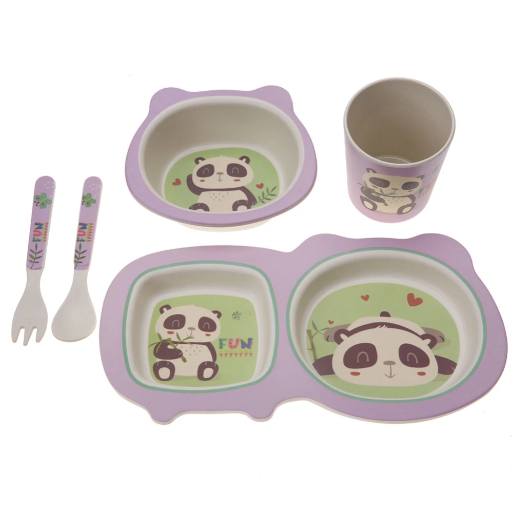 5 pcs set Eco friendly Bamboo Fiber Cartoon Children Tableware Dishes Dinnerware(Panda)