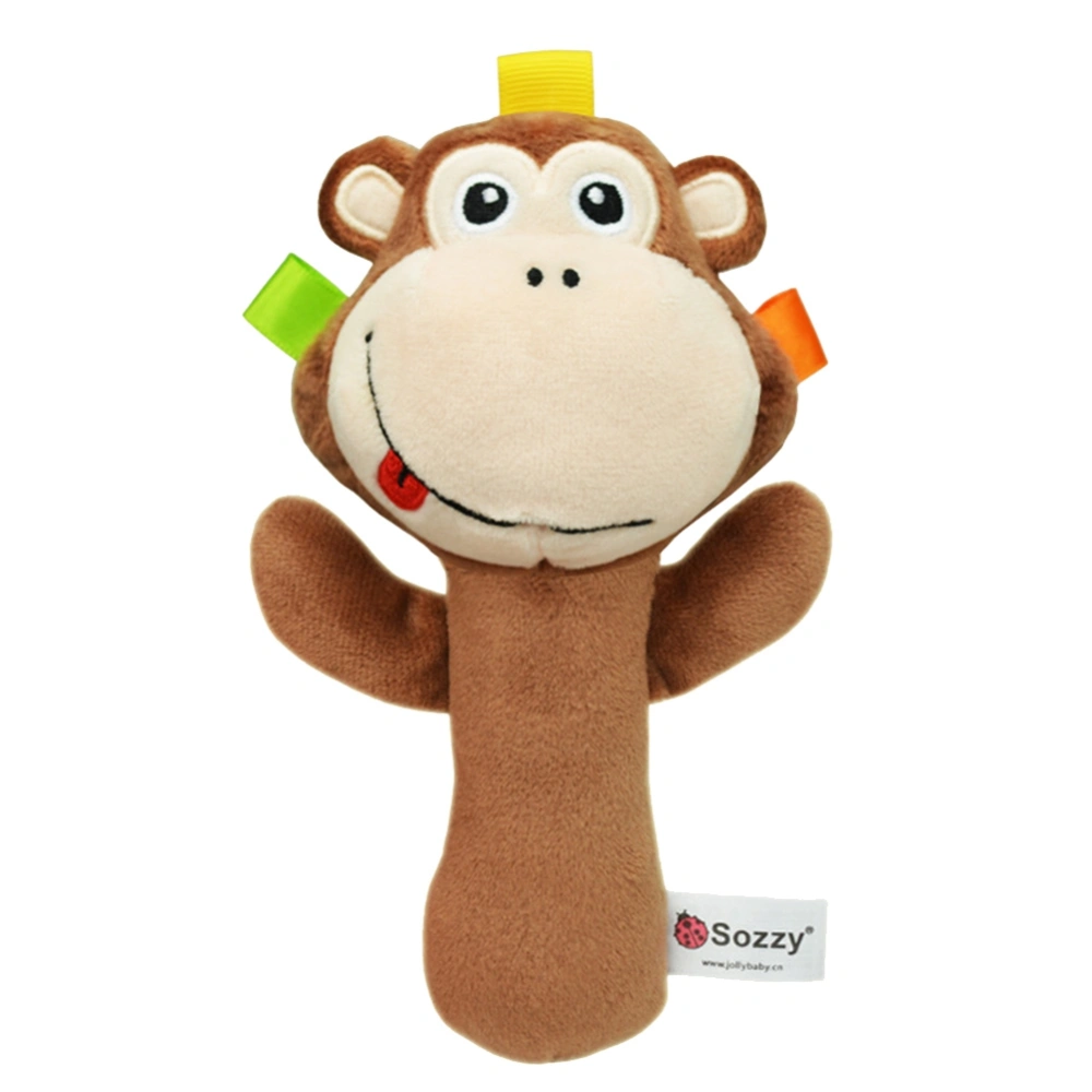 Cute Animal Baby Hand Bell Rattle Stick Infant Newborn Children Funny Plush Toys(Monkey A)