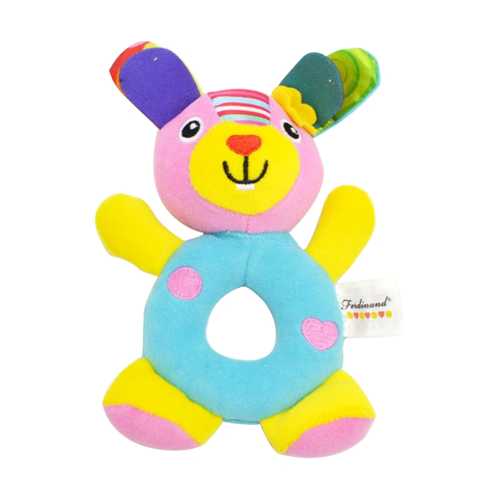 Cute Animal Baby Hand Circle Bell Rattle Stick Infant Children Funny Plush Toys(Rabbit)