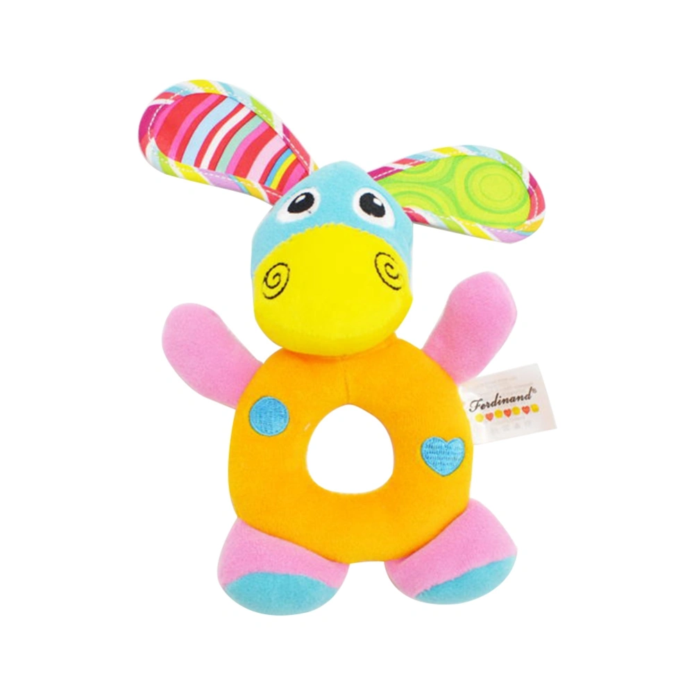 Cute Animal Baby Hand Circle Bell Rattle Stick Infant Children Funny Plush Toys(Donkey)