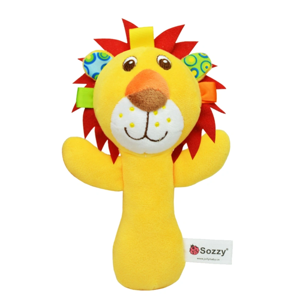 Cute Animal Baby Hand Bell Rattle Stick Infant Newborn Children Funny Plush Toys(Lion A)