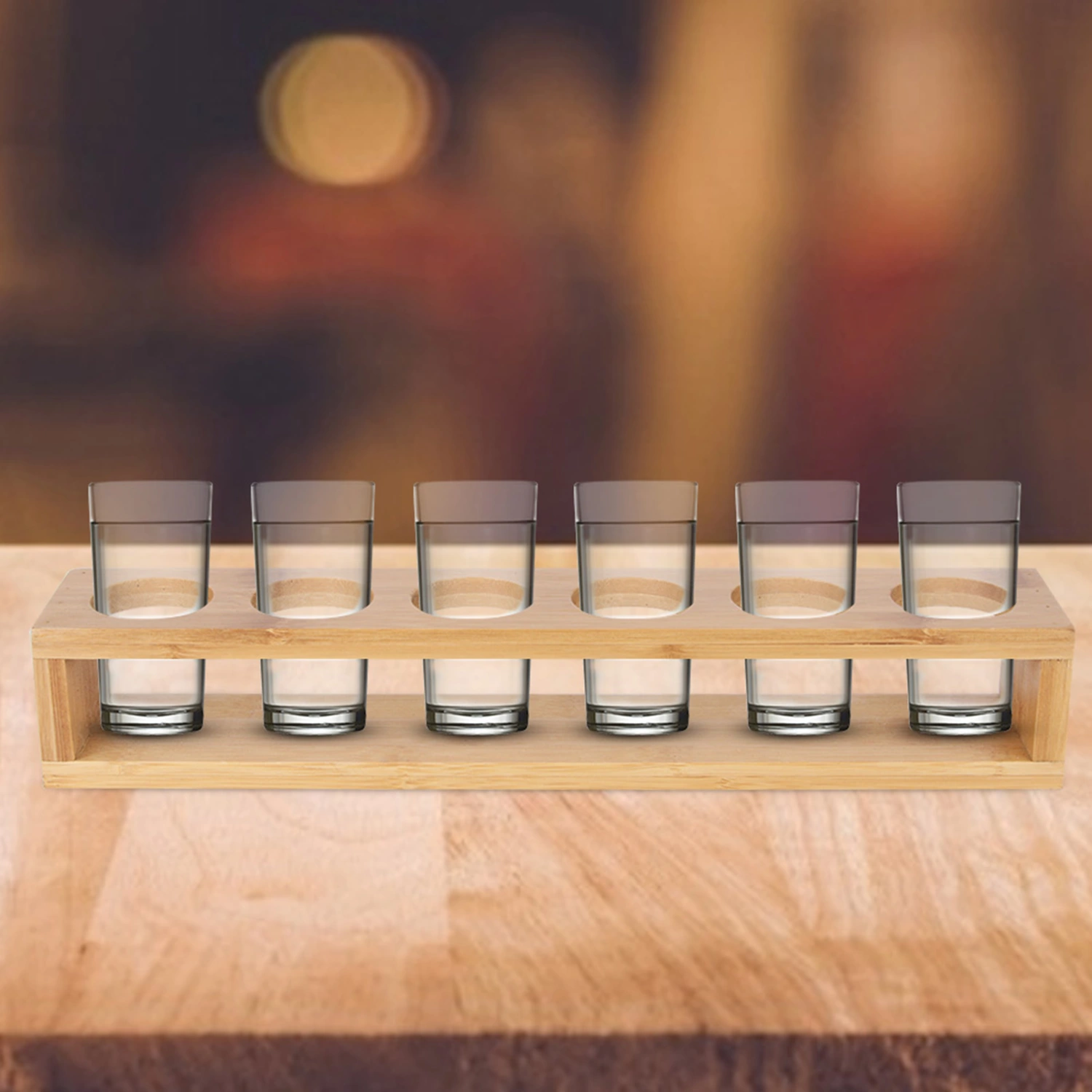 Wooden Desktop Single Row 6 Bottles Wine Cup Rack Glass Holder Display Shelf Organizer6 Holes