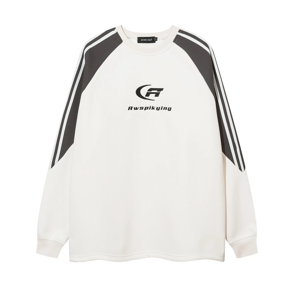 Letter Embroidery Color Matching Fleece-lined Crew Neck Sweater
