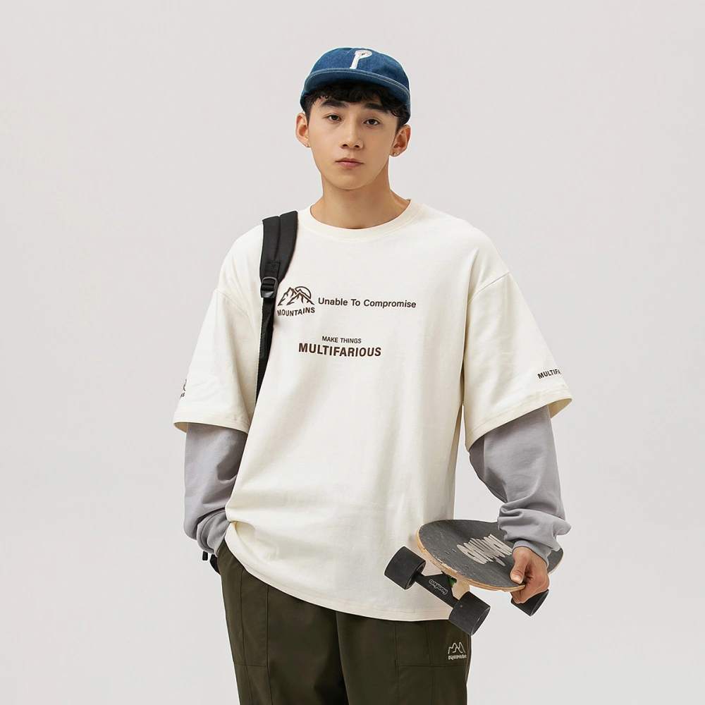 Men's And Women's Fashion Color Contrast Fake Two-piece Loose Round Neck Sweater